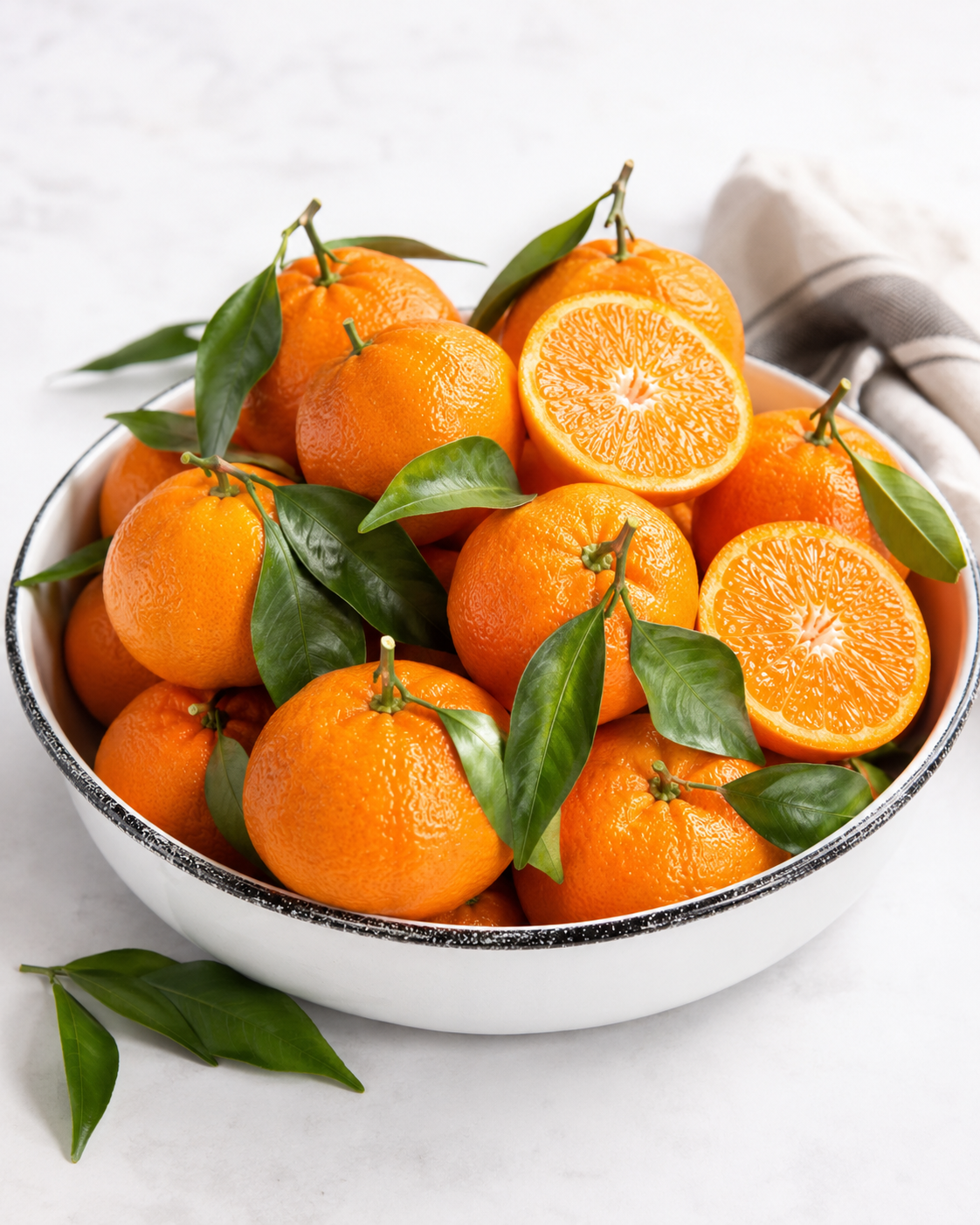 Fresh naartjies in enamel bowl