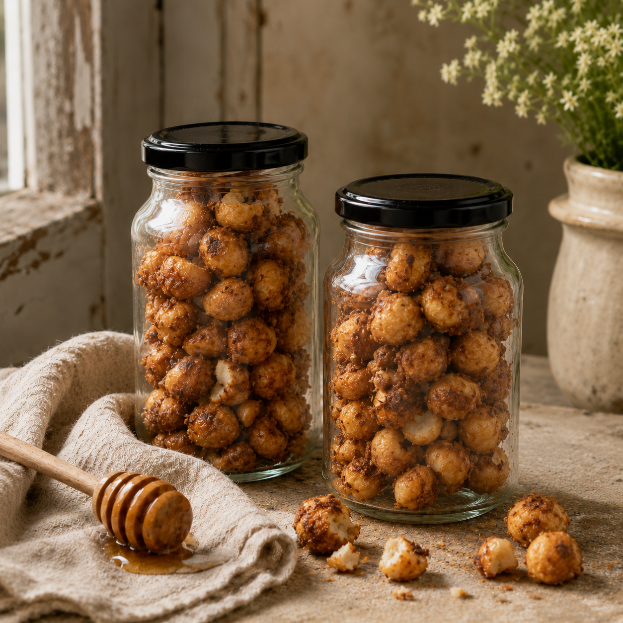 Rustic honey-glazed macadamias