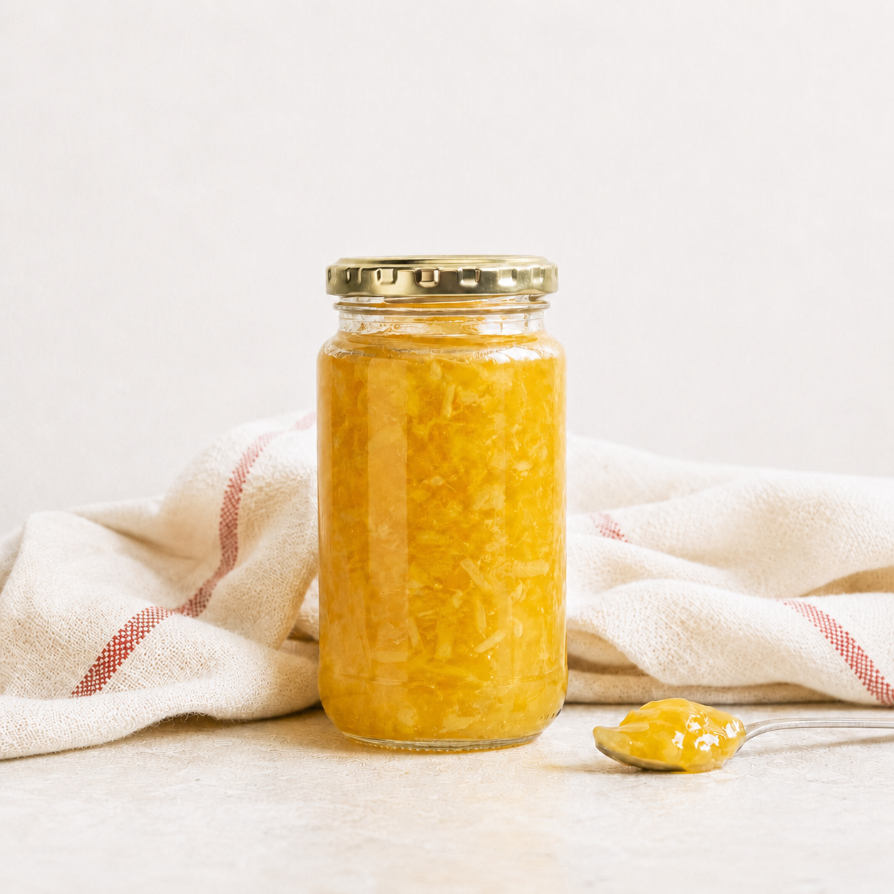 Lemon marmalade jar on white background