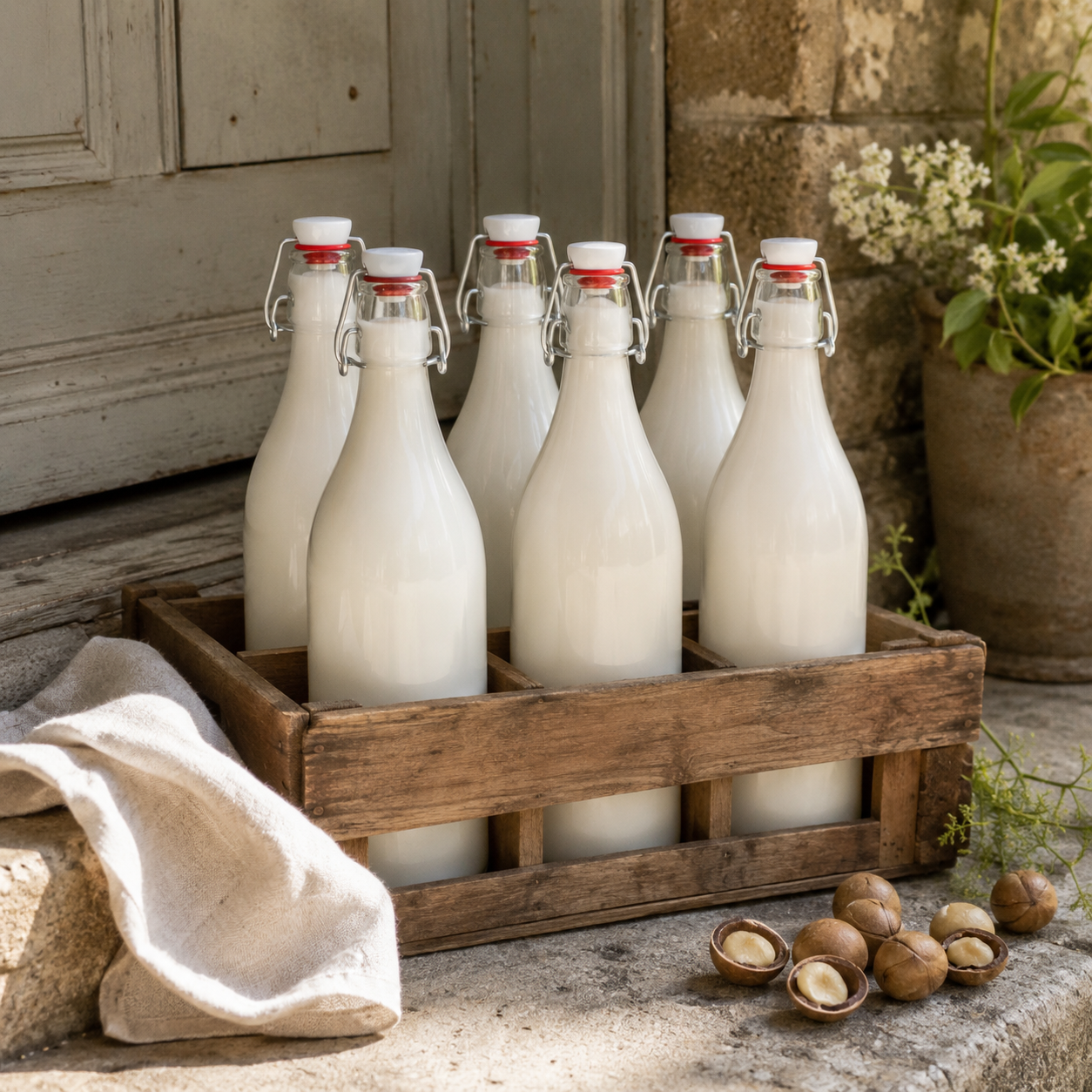 Macadamia milk bottles