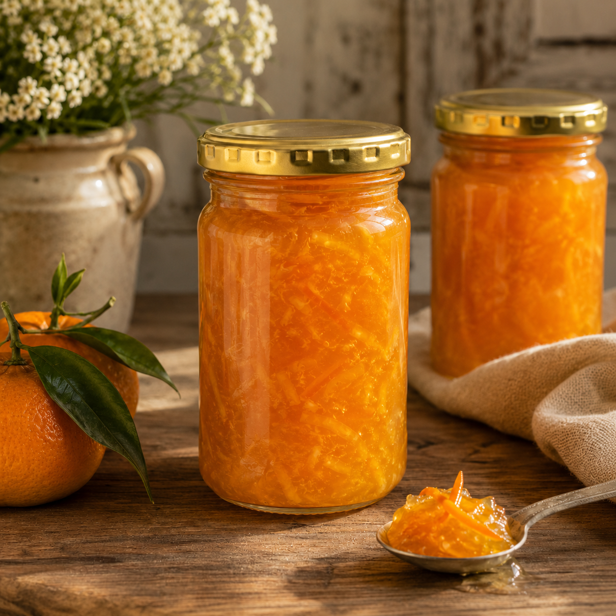 Naartjie marmalade jar styled on white background