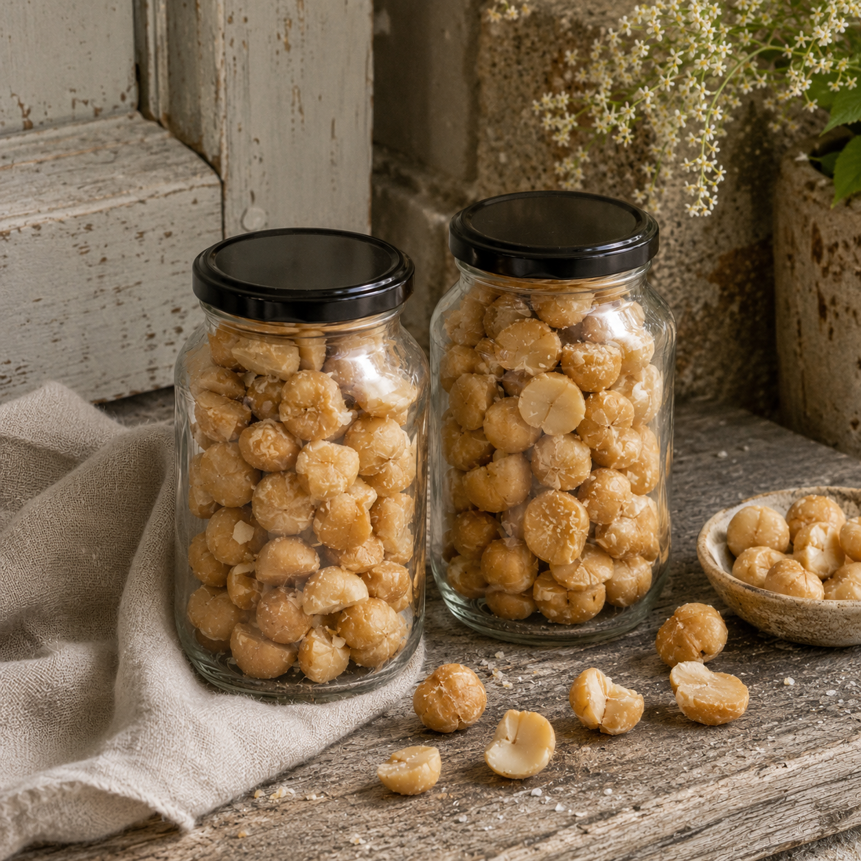 Rustic roasted and salted macadamias